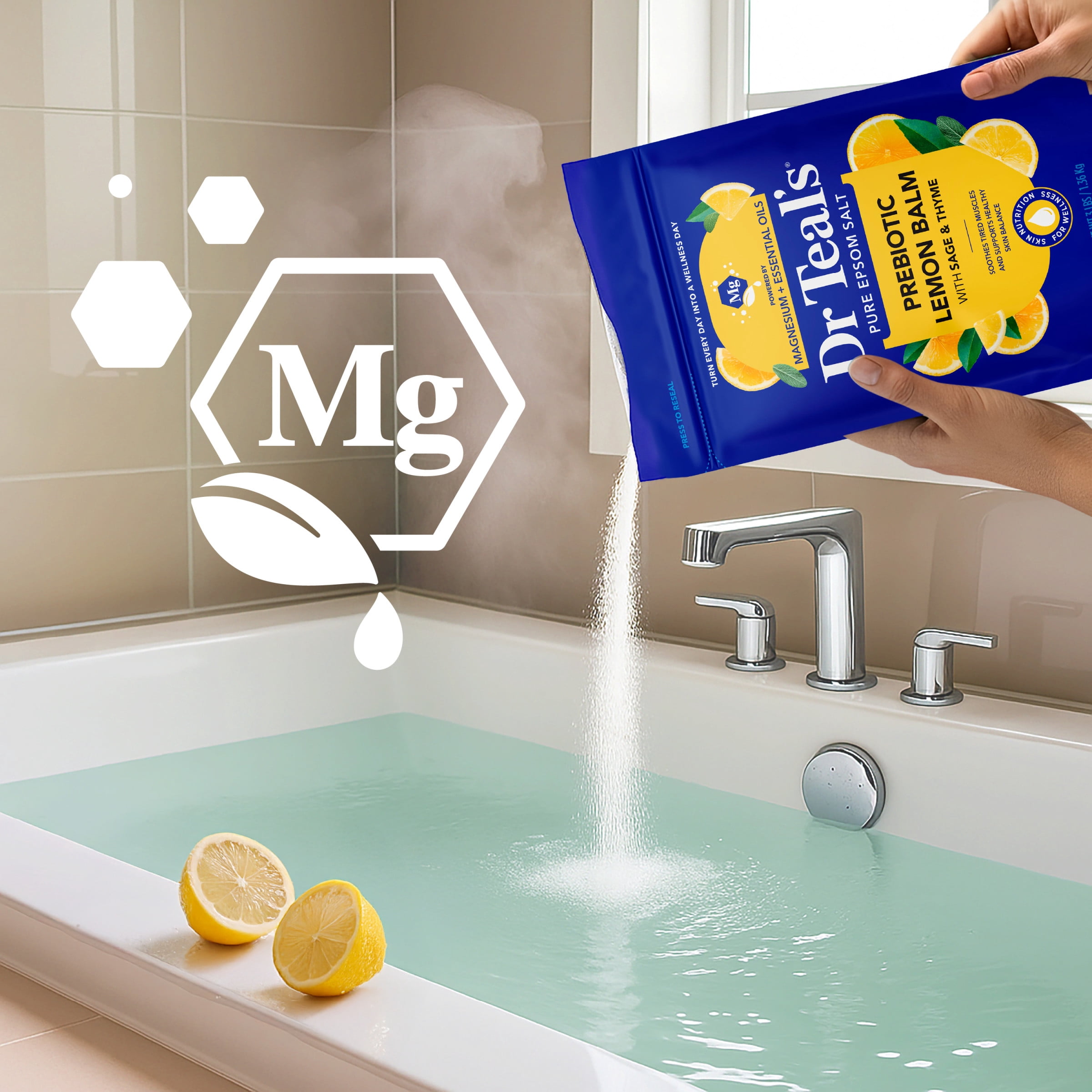 Dr Teal's Epsom Salt Magnesium Soak,  Prebiotic Lemon Balm, 3 lbs