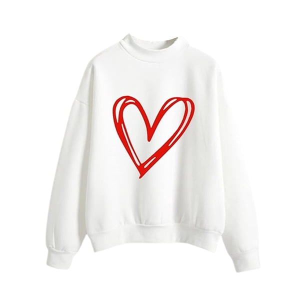 Gibobby Temperamento Pullover Top con estampado de corazón para mujer, sudadera estampada, Top, sudadera de manga larga, blusa, con carácter, blusa informal (Blanco, S)