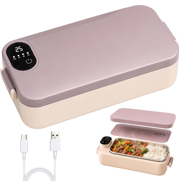 Portable Electric Lunch Box with Self-Heating, Cordless Rechargeable Waterless Warming, Electric Lunch Box for Adults for Work Office Travel