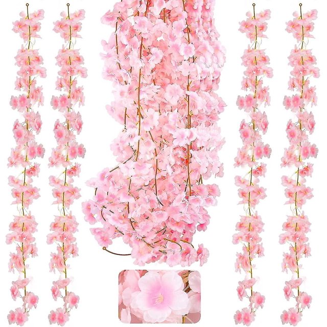 Juego de 4 guirnaldas de flores de cerezo artificiales de seda de 1,8 m para colgar en el hogar, 11 Afortunado Sencillez