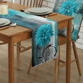 thumbnail image 2 of Table Runner Dresser Scarves 60 Inch Long, Blue Dahlia Flowers Plant Floral Linen Dining Table Runners Modern Abstract Paint Art Tabletop Scarf for Wedding Holiday Party Kitchen, 2 of 7
