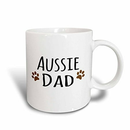 

3dRose Aussie Dog Dad - Australian Shepherd Doggie by breed brown muddy paw prints doggy lover owner love Ceramic Mug 15-ounce