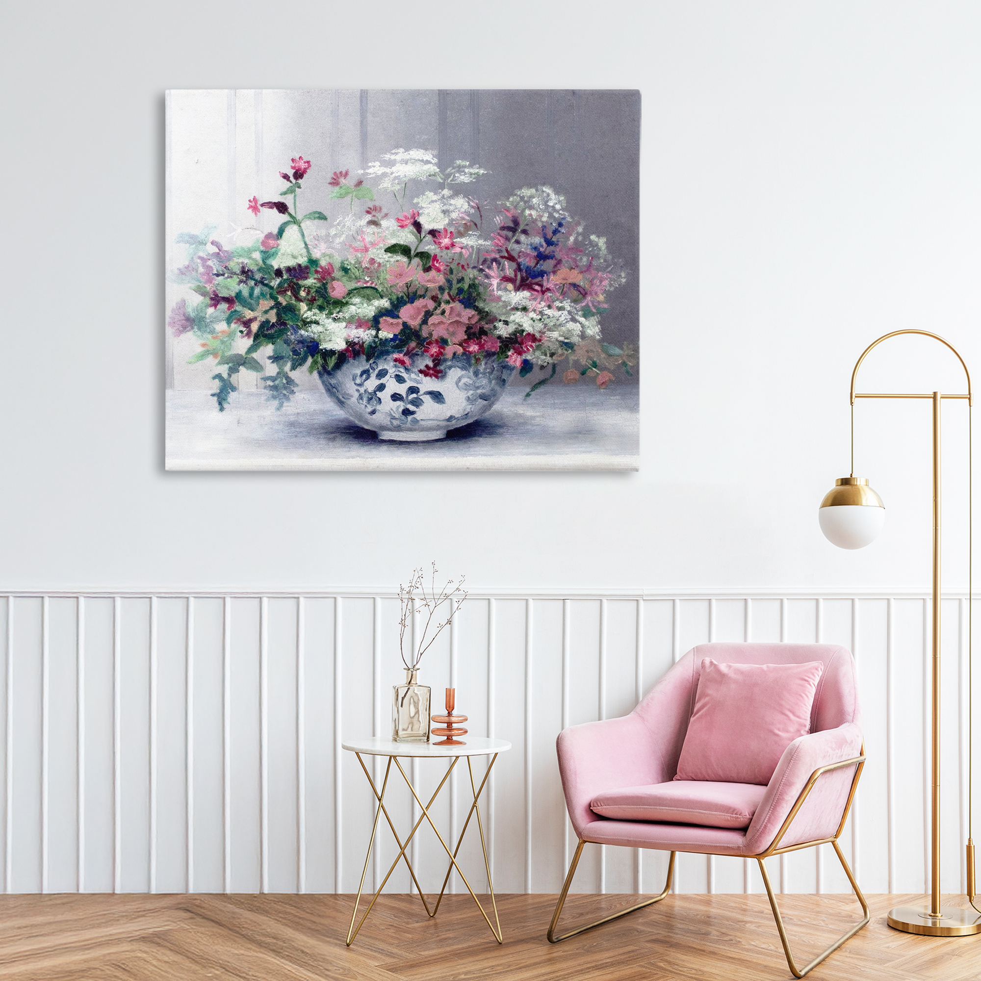 Painterly Elegant Blooms Vase Canvas Wall Art, design by Lettered and Lined