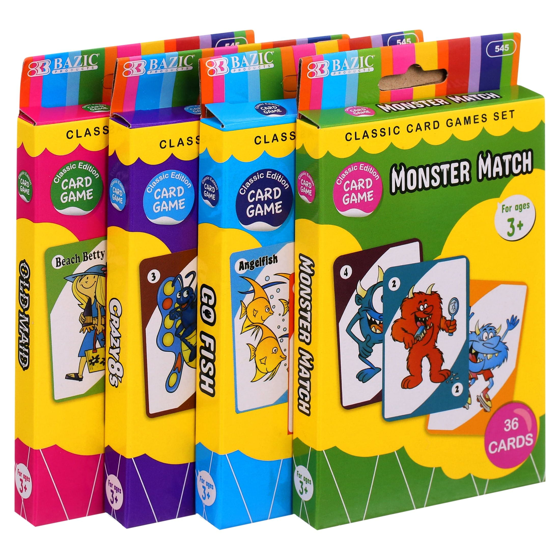  Chuckle & Roar - Classic Card Games 4pk - Ages 4 and up -  Family Game Night - Old Maid, Crazy 8s, Spoons, Matching : Toys & Games