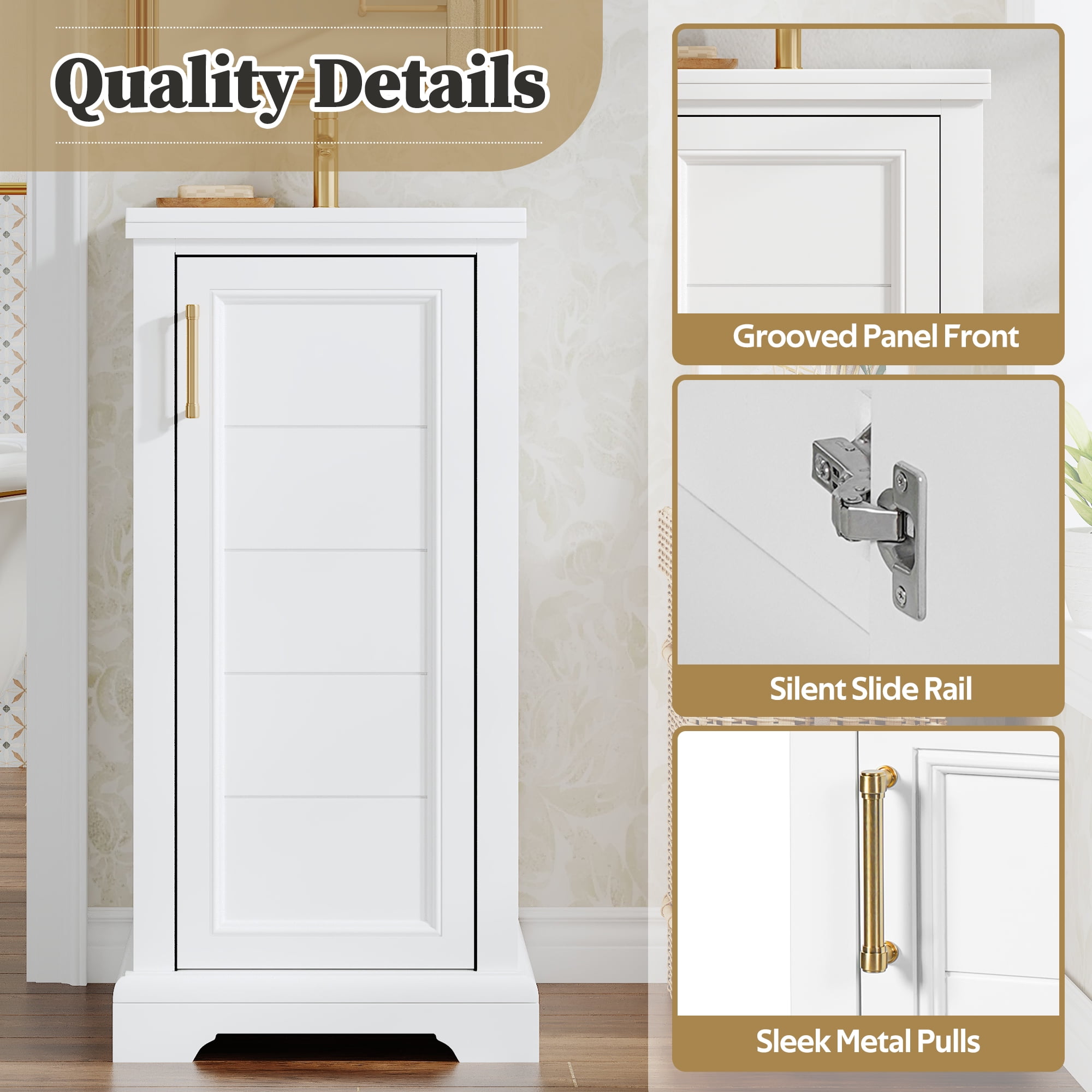 Harper & Bright Designs 16" Small Bathroom Vanity with Sink, Freestanding Storage Cabinet with Soft Close Doors, Bathroom Floor Cabinet with Door Organizer, White