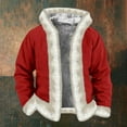 thumbnail image 2 of Telankuip Men's Santa Claus Red Shearling Christmas Winter Jackets Xmas Sherpa Line Winter Hoodies Coat for Men Leather Aviator Style Open Front Sweatshirts Outwear Red XL, 2 of 3