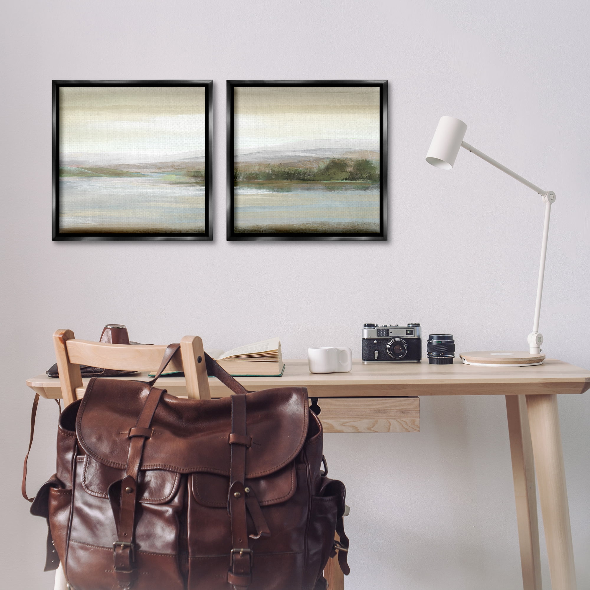 Stupell Industries Abstract Lakeside Landscape Landscape & Nature Painting Black Floater Framed Canvas Art Print Wall Art, 18 x 18, Set of 2