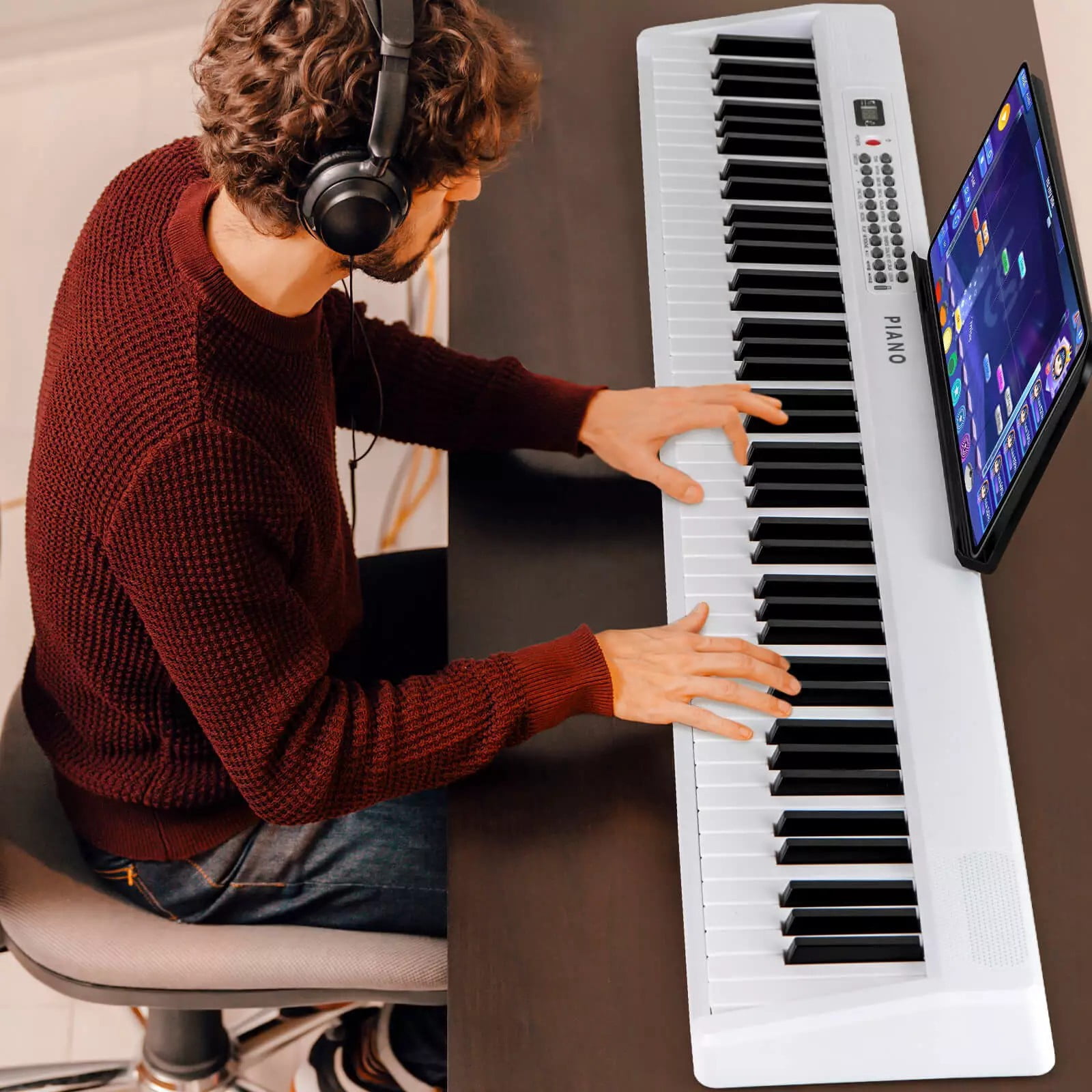 Harmijoy 88 Key Folding Piano Keyboard, Full-size Semi-weighted Electronic Piano with Wireless MIDI