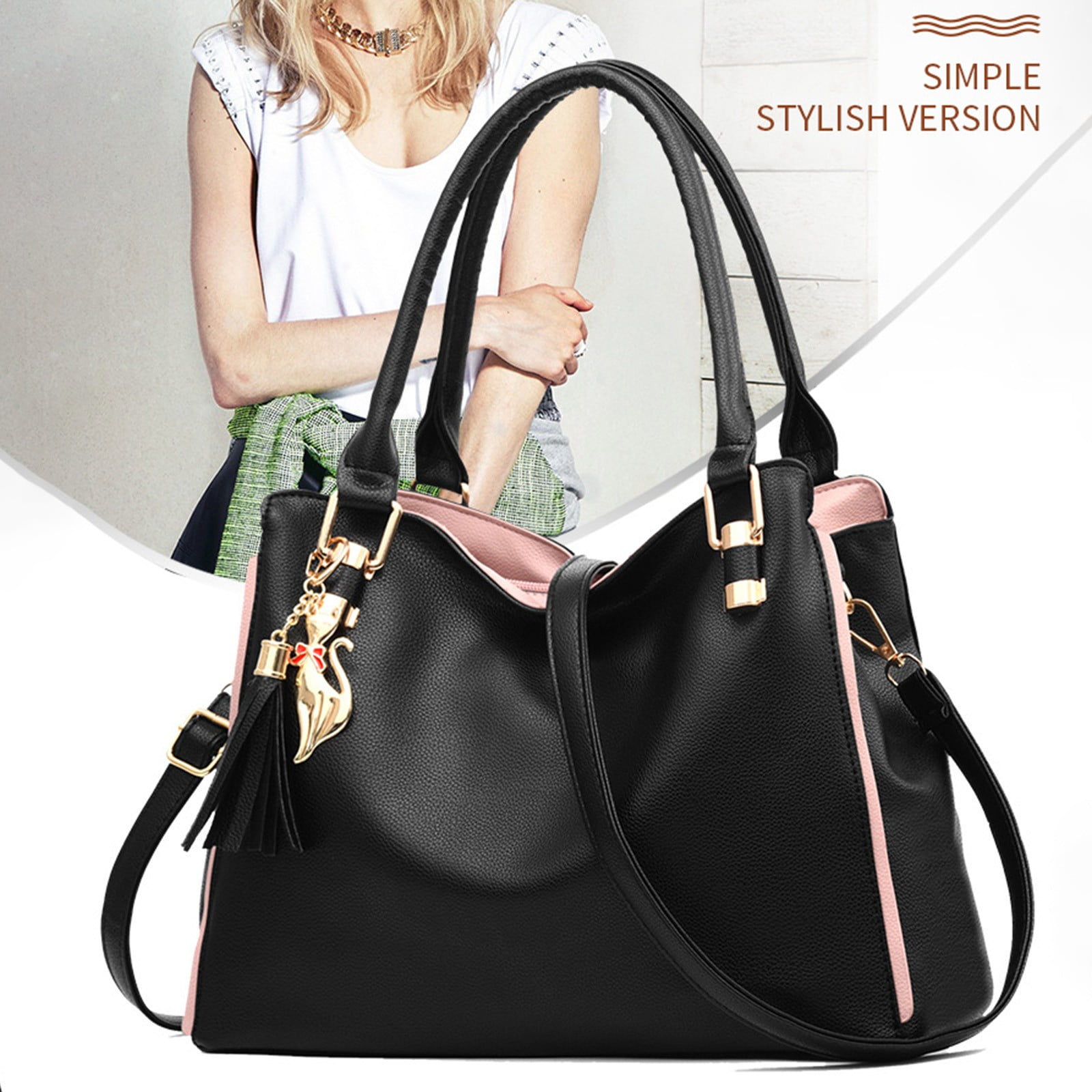 Stylago Soft Leather Tote Crossbody Bags with Detachable Strap Large Shoulder Purses Top Handle Messenger Handbag for Work Black