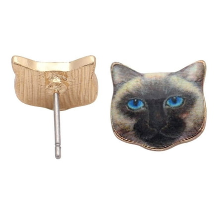 Siam Collection - Siamese Blue Eye Kitten Cat Kitty Stud Earrings - Ginger Lyne Collection
