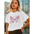 thumbnail image 6 of Women's T-Shirt Pink Leopard Print Bow Short Sleeve Casual Tee Classic Crew Neck T Shirt for Women White, 4XL, 6 of 7