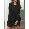 thumbnail image 4 of Women's Oversized Loose Off Shoulder Batwing Sleeve Hollow Knitted Pullover Sweater Jumper Tops, Black, Small, 4 of 6