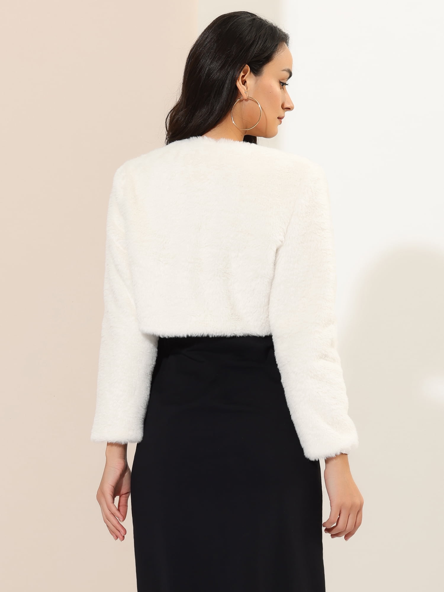 DARING DIVA Women's Cropped Open Front Faux Fur Short Shrug Jacket 2XL White