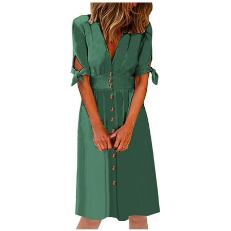 

Pink Dress Prom Dress Fashion Women Summer Leisure V-Neck Button Plain Short Sleeve Dress Formal Dresses for Women Summer Dresses for Women 2022 Maxi Dress Savings Clearance Deals Green 2XL