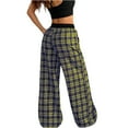 thumbnail image 7 of Cozyvia Women's Plaid Checkered Pants Flannel Pajama Pants Low Rise Stretchy Pajama Pants Lounge Wide Leg Baggy Sweatpants with Pockets - Yellow S, 7 of 7