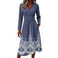 thumbnail image 4 of BOMYJESK Summer Dresses for Women Smocked Flowy Ruffle Hem Swing Midi Dress Elegant Formal Spring Office Dress Dark Blue S, 4 of 5