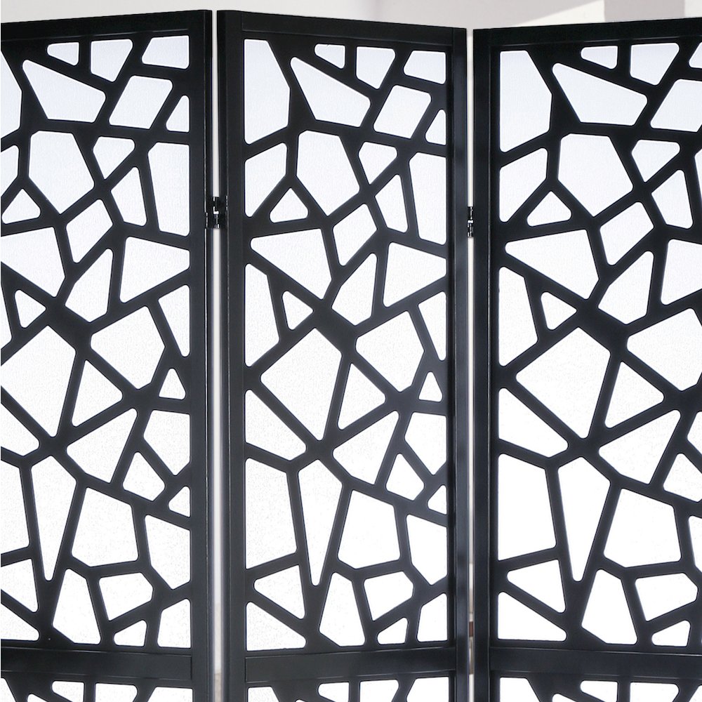 Roundhill Furniture Giyano Rice Paper/Wood 4-Panel Screen Room Divider in Black