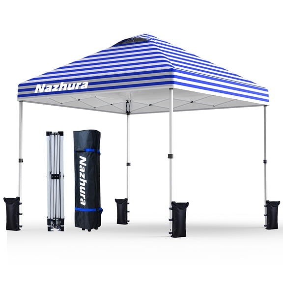 Nazhura 10' x 10' Pop Up Canopy Tent with Sand Weight Bag, Awing for Patio, Freestanding Sun Shelter for Picnic and Camping, One Person Setup,