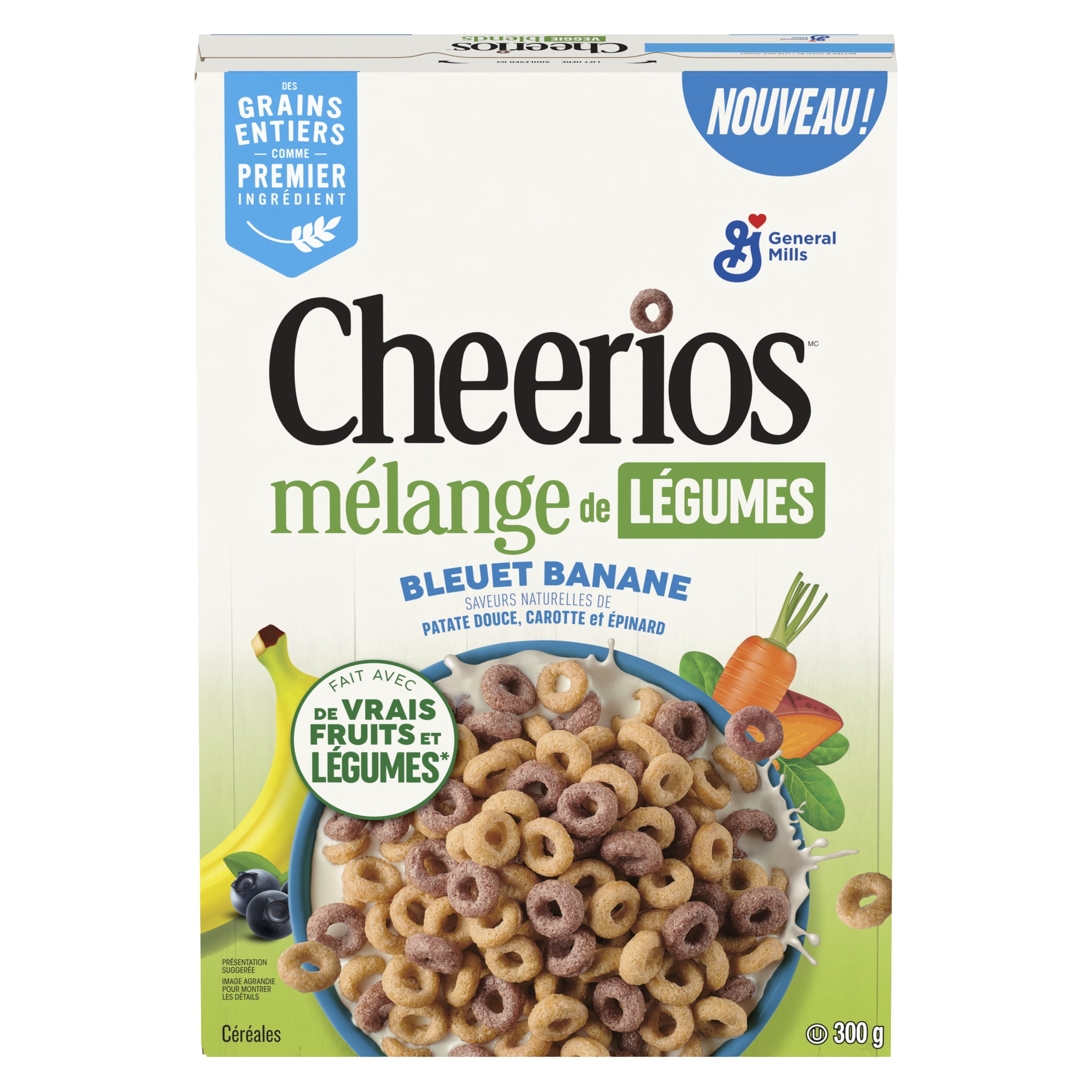 Cheerios VEGGIE blends Blueberry Banana Cereal, Whole Grains, 300 g