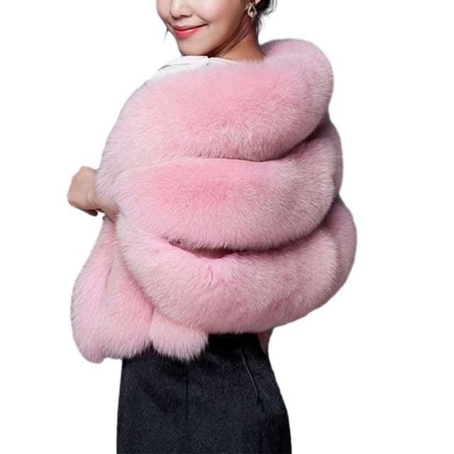 Chal de piel sintética Qarigey para mujer elegante y lujoso complemento para trajes de invierno bufanda rosa