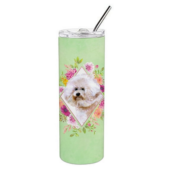 Carolines Treasures CK4279TBL20 Bichon Fris? Design1 Green Flowers Stainless Steel 20 oz Skinny Tumbler 20 oz multicolor