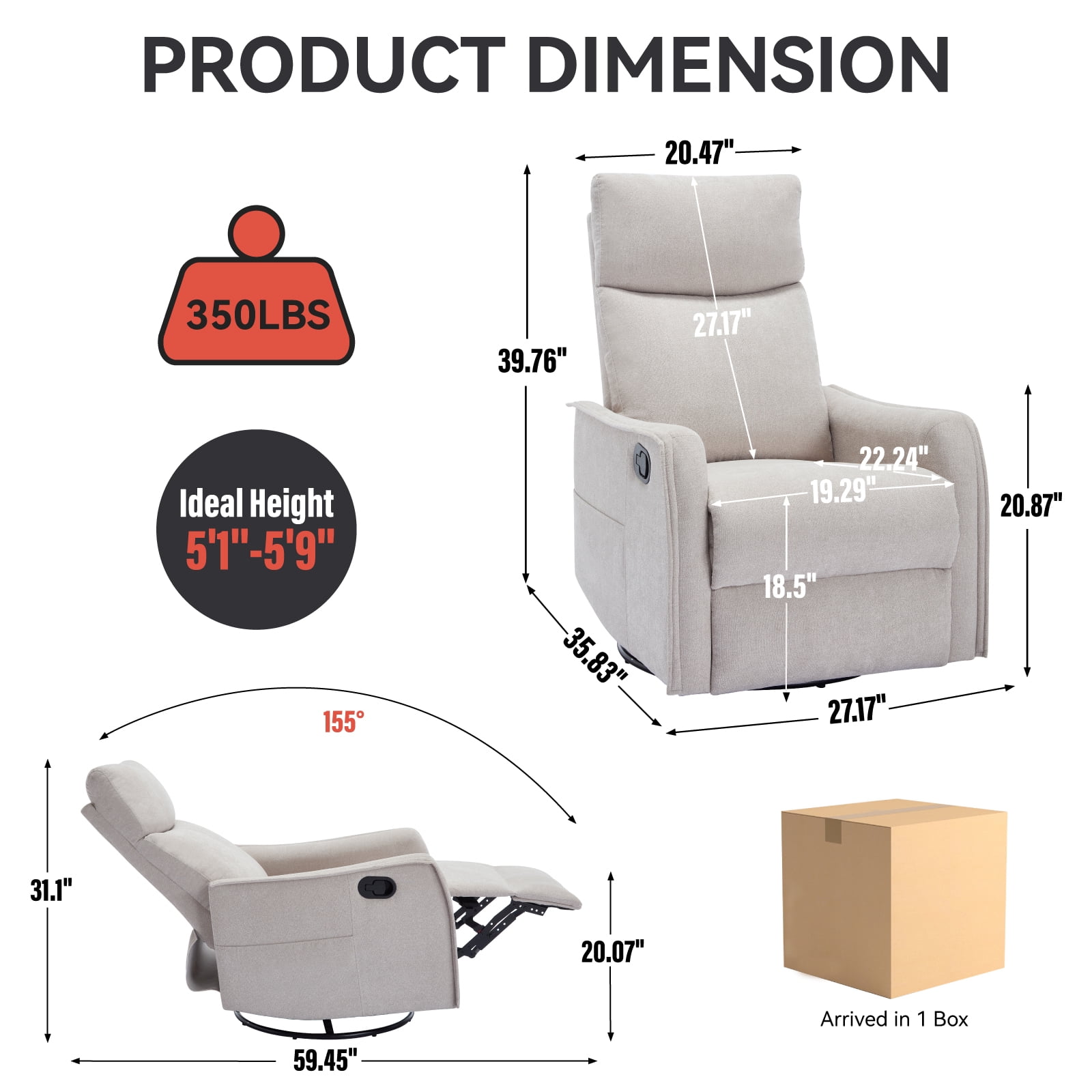 Segmart 360° Swivel & Rocker Recliner Chair with Massage & Lumbar Heat- Manual Recliner, Fabric Lounge Chair for Living Room