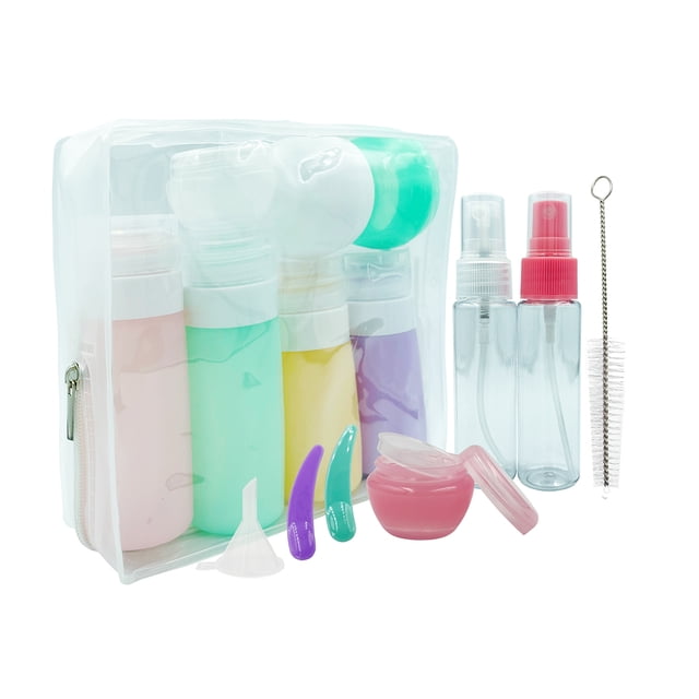 Injueey 16 piezas/Kit de artículos de tocador de viaje de silicona botella contenedor exprimible Almacenamiento y organización del hogar