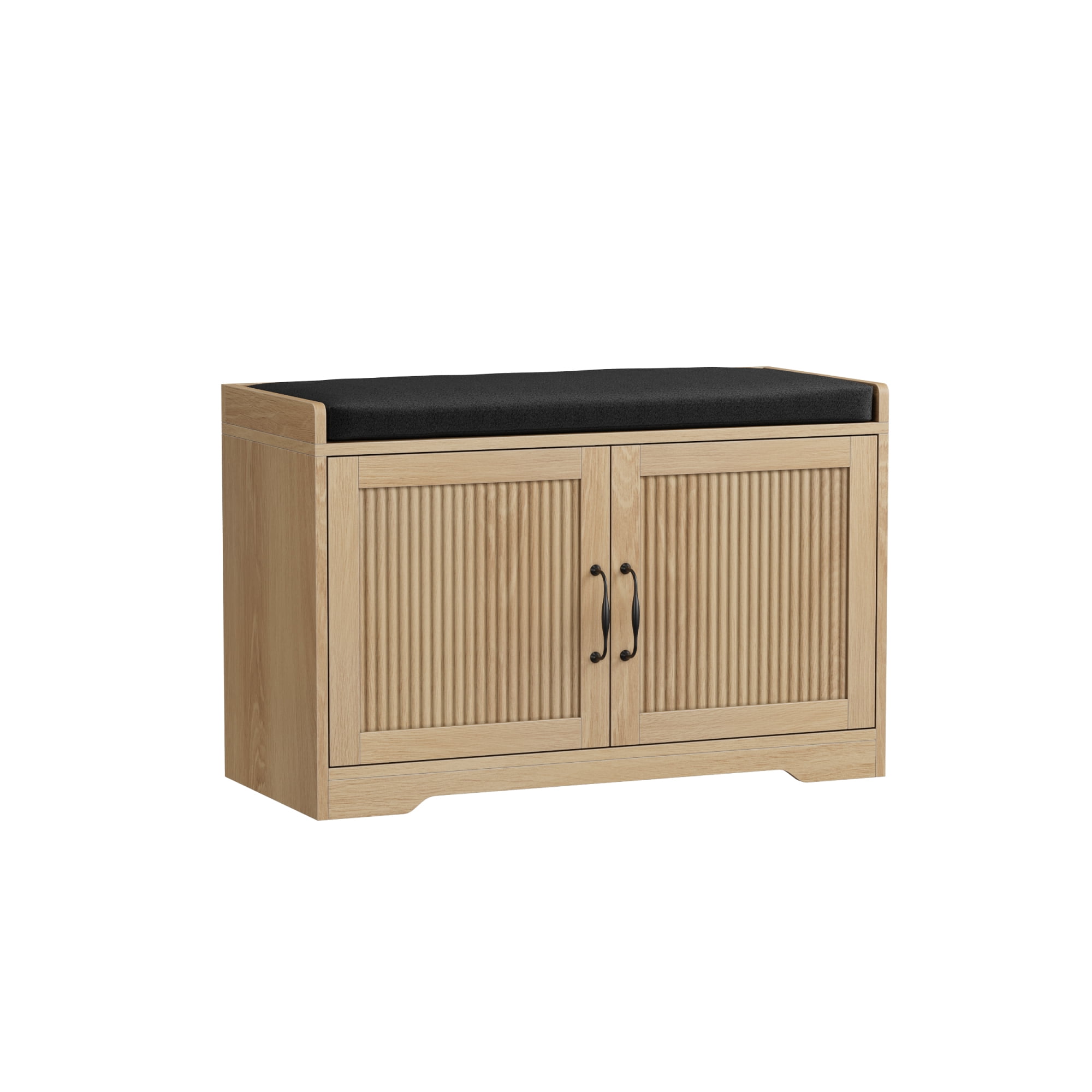 Leumius 31.5" Entryway Shoe Bench, Entryway Storage Bench with Double Doors and Comfortable Upholstery for Hallway and Entrance Areas Oak
