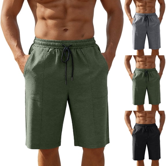Thousandth Men's Vacation Quick Dry Regular Fit Plus Summer Size Elastic Waist Drawstring Shorts Pocket Cargo Lightweight Shorts Running Fashionable Pants Bandage Casual Shorts