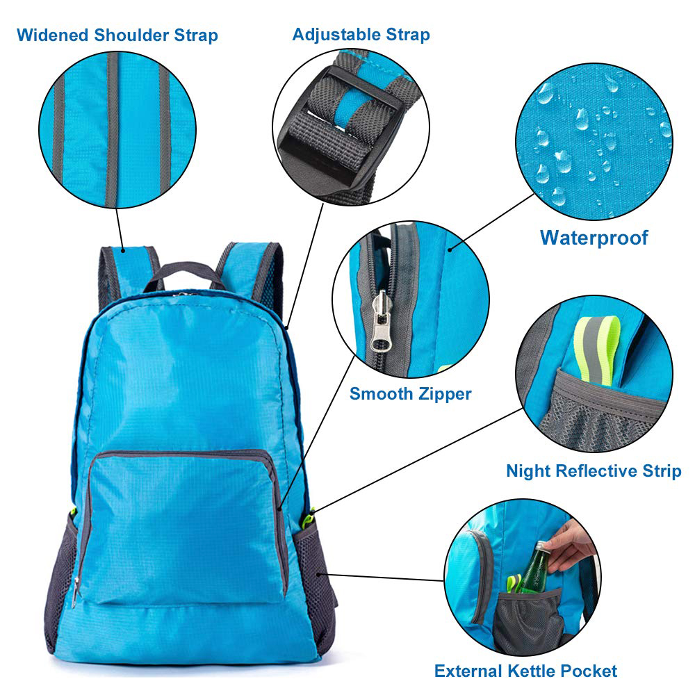 Amerteer Ultra Lightweight Packable Backpack Water Resistant Hiking Daypack,Small Backpack Handy Foldable Camping Outdoor Backpack Little Bag for Women and Men - image 3 of 7