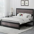thumbnail image 4 of Bed Frame with Headboard, Industrial Platform Bed Frame with Charge Station, No Box Spring Needed, Easy to Assemble, Wooden Mattress Foundation, 4 of 7