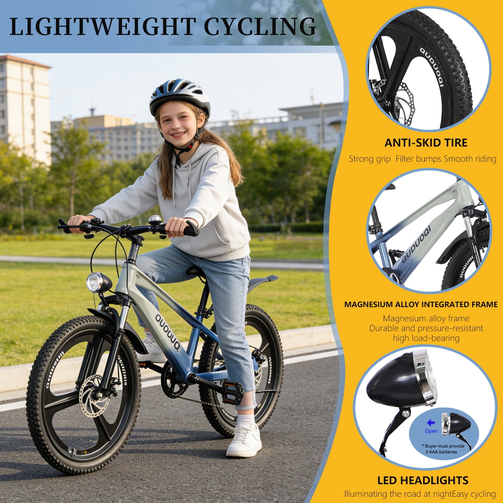 SHINPT 20in Mountain Bike for Boys and Girls Ages 7-14, 7-Speed Youth Bicycle with Magnesium Alloy Frame & One-Piece Wheels, Lightweight Kids Bike for Road, Dirt, Grass, Perfect Birthday Gift