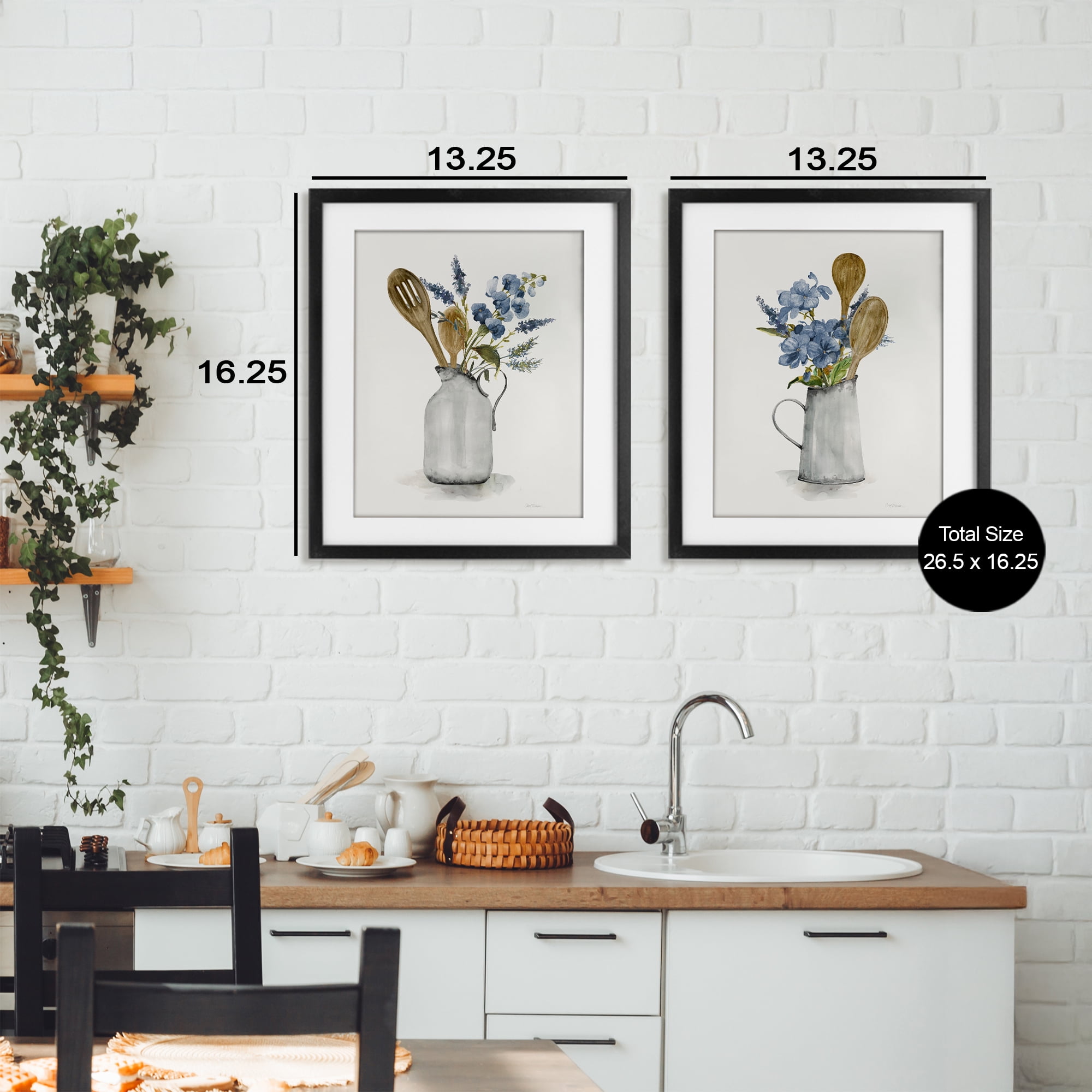 Stupell Industries Kitchen Pitcher Bouquets 2 Piece Black Framed Print Under Glass Set, design by Carol Robinson