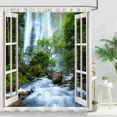 thumbnail image 3 of Forest Waterfall Outdoor Landscape Shower Curtain Tropical Plants Nature Landscape Polyester Fabric Bath Curtains Bathroom r, 3 of 6