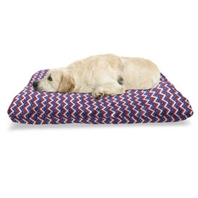 4th of July Pet Bed, Funny Pet Dog with an Uncle Sam Hat Holding a Peace Sign and an American Flag, Resistant Pad for Dogs and Cats Cushion with Removable Cover, 24" x 39", Multicolor, by Ambesonne