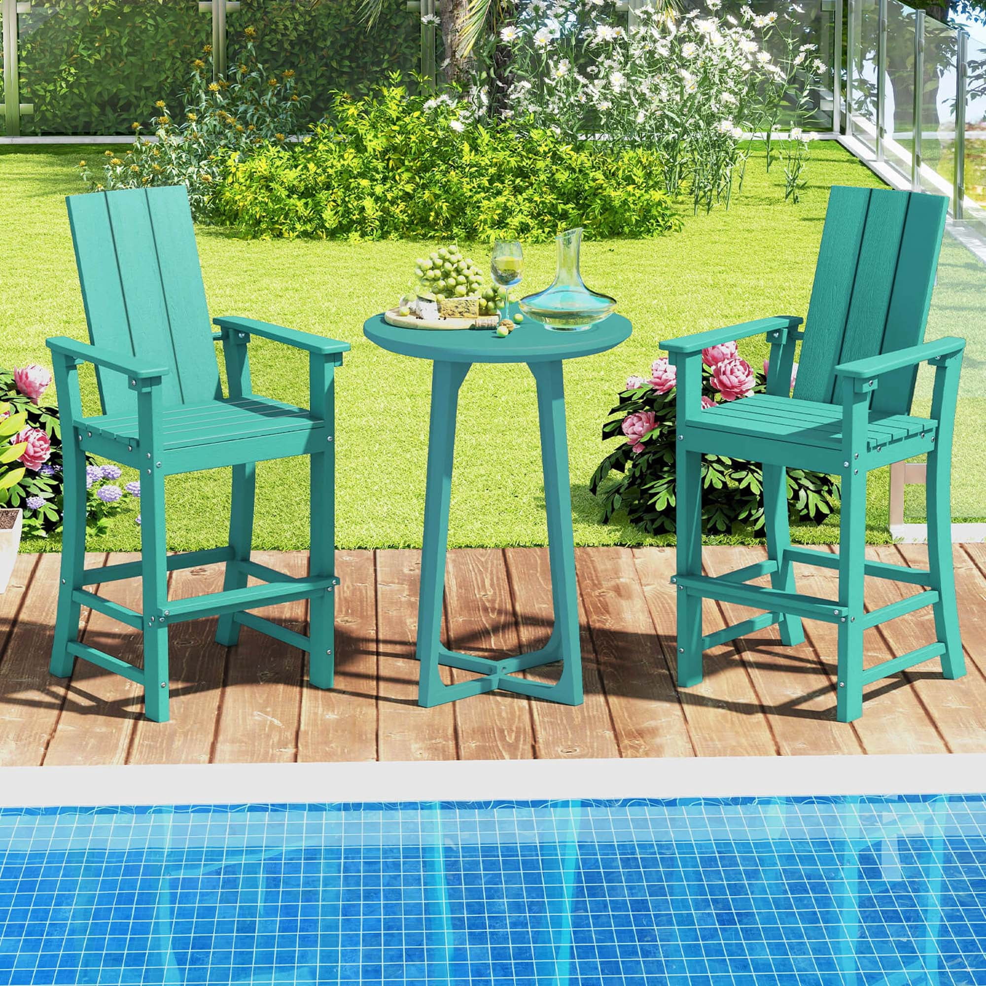 Costway Tall Adirondack Chair with Ergonomic Backrest Armrests & Footrest for Backyard Turquoise