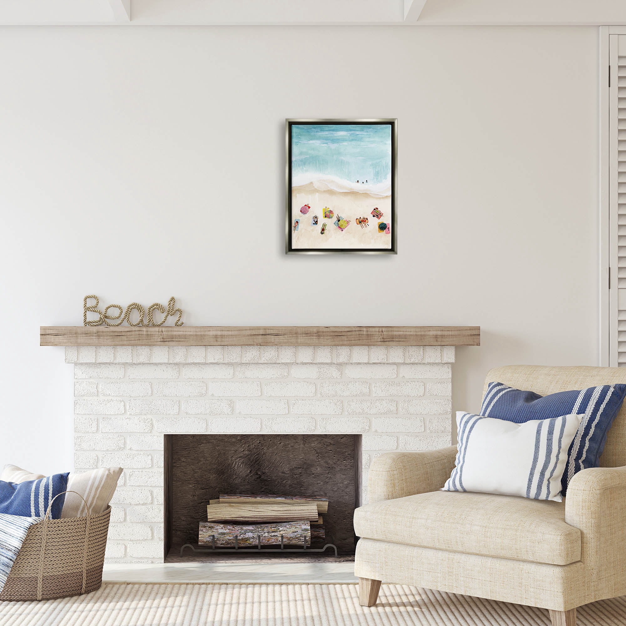 Stupell Industries Summer Beach Day People Swimming Coastal Painting Gray Floater Framed Art Print Wall Art