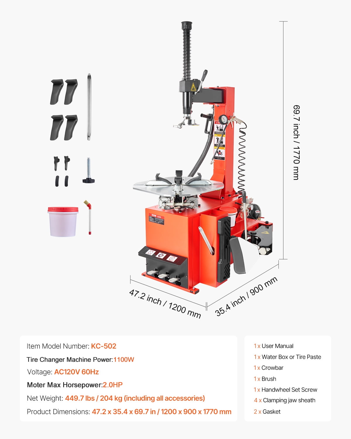 VEVOR Tire Changer Machine, 1.5HP Copper Motor, Durable Tire Changer with Air Pressure Gauge & Clamping Jaw Sheath, Pedal Operated Tire Changer with Thickened Chuck, Fit for Sedans/SUVs