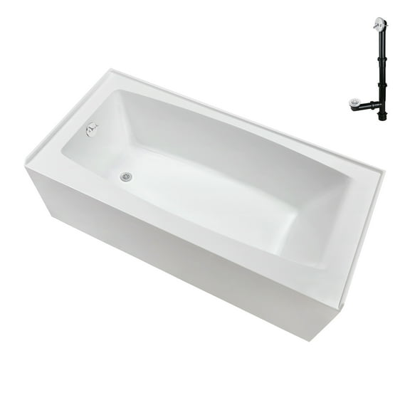 Streamline NAL-5520-WH 66 in. x 32 in. Acrylic Left-Hand Drain Alcove Bathtub in Glossy White With External Drain in Glossy White