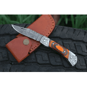 Handmade Damascus Steel Multi Color Dollar Sheet Handle Back Lock Pocket knife With Engraved Steel Clips