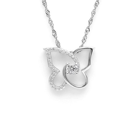 - Ginger Lyne Collection Butterfly Design Sterling Silver CZ Pendant Necklace Water Waves chain