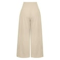 thumbnail image 4 of RKZDSR Womens Cotton Linen Wide Leg Pants Summer Casual High Waisted Palazzo Pants Solid Color Loose Baggy Lounge Beach Trousers with Pockets Khaki#02 XL, 4 of 8