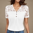 thumbnail image 2 of ZyeKqe Lace Tops for Women Crochet Short Sleeve Shirts Button up V Neck Dressy Casual Loose Fitted Blouses, 2 of 7