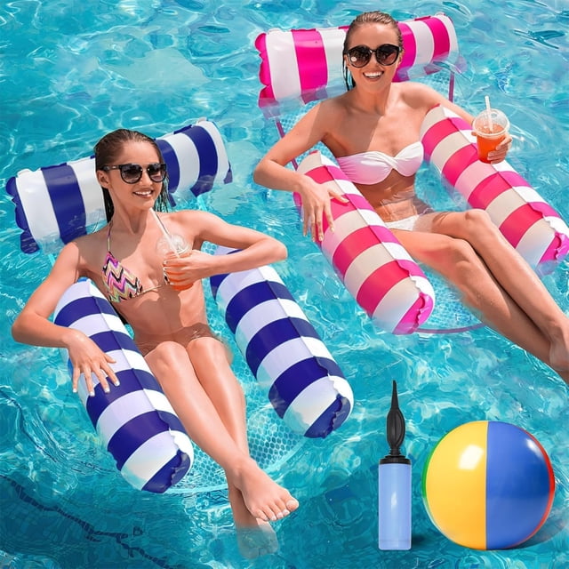 Juegos de Hamaca Inflable 4 en 1, Plegable Flotador Piscina con Bomba de Aire, Hamaca Flotante Piscina con Pelotas de Playa, Sillón Flotante para Piscina