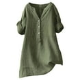 thumbnail image 3 of Yubnlvae Linen Button-Up Shirt - Loose-Fit Boho Blouse for Office & Summer Outings (Casual Wear), Women's Loose Fit Solid Color Collar Shirt Long Sleeve Casual Office Blouse, Army Green, M, 3 of 3