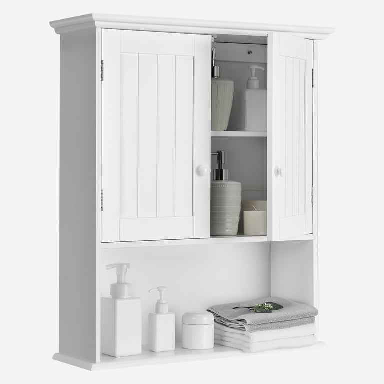 Bathroom Wall Mount Medicine Cabinet Storage Organizer Wood Shelf 2 Doors  Solid