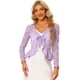 thumbnail image 1 of Cárdigan corto con lazo en la parte delantera para mujer Dobladillo con volantes Top transparente de encaje floral Morado Claro L, 1 of 6