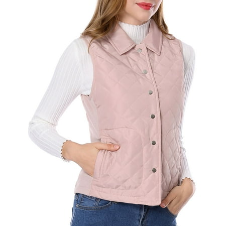 Timeless Down Vest - Unique Bargains Women's Button Down Ribbed Sides Lightweight Gilet Quilted Vest