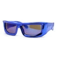 thumbnail image 2 of Trendy Devil Horn Thick Rectangle Plastic Flat Top Sunglasses Blue - Blue Mirror, 2 of 4