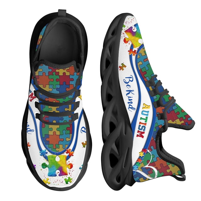 Zapatillas de deporte de malla transpirables con diseño de rompecabezas de concienciación sobre el autismo a la moda, zapatillas para correr para mujer, zapatos casuales con cordones, zapatillas